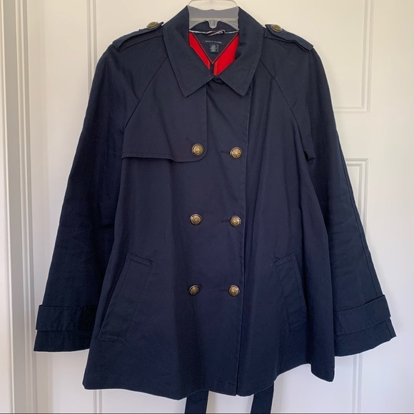 Tommy Hilfiger - Navy Belted Pea Coat with Brass Buttons - Size L - Picture 3 of 16
